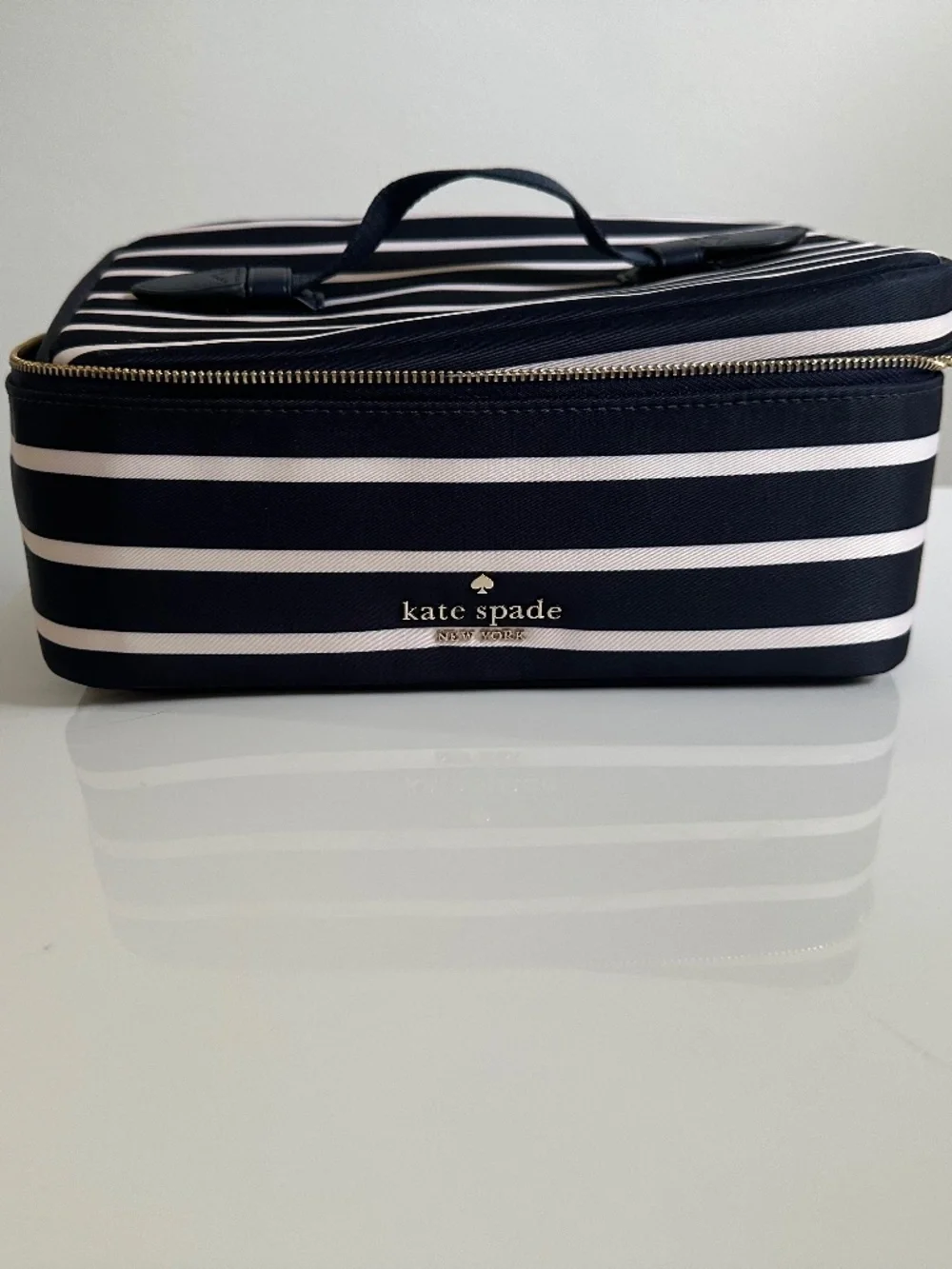 Kate Spade New York Blue White Stripe Makeup Bag | Structured Cosmetic Case